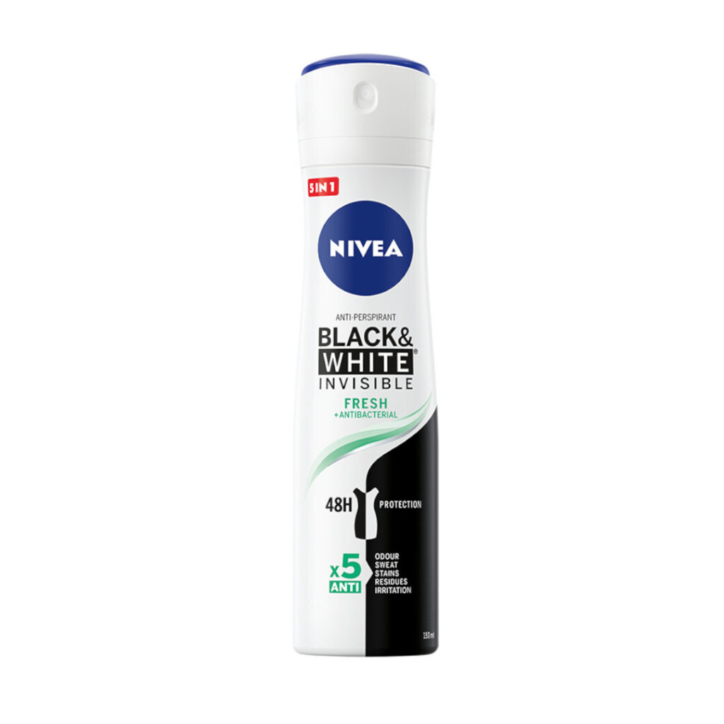 Nivea Black & White Invisible Fresh + Antibacterial 5in1 48H Anti-Perspirant Spray – 150 ml