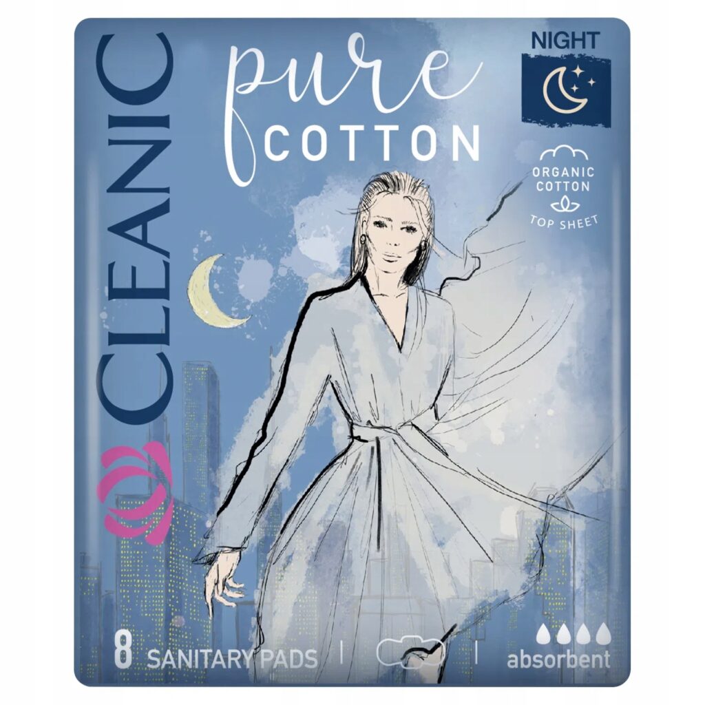 Cleanic Pure Cotton Night Sanitary Pads – 8 pcs
