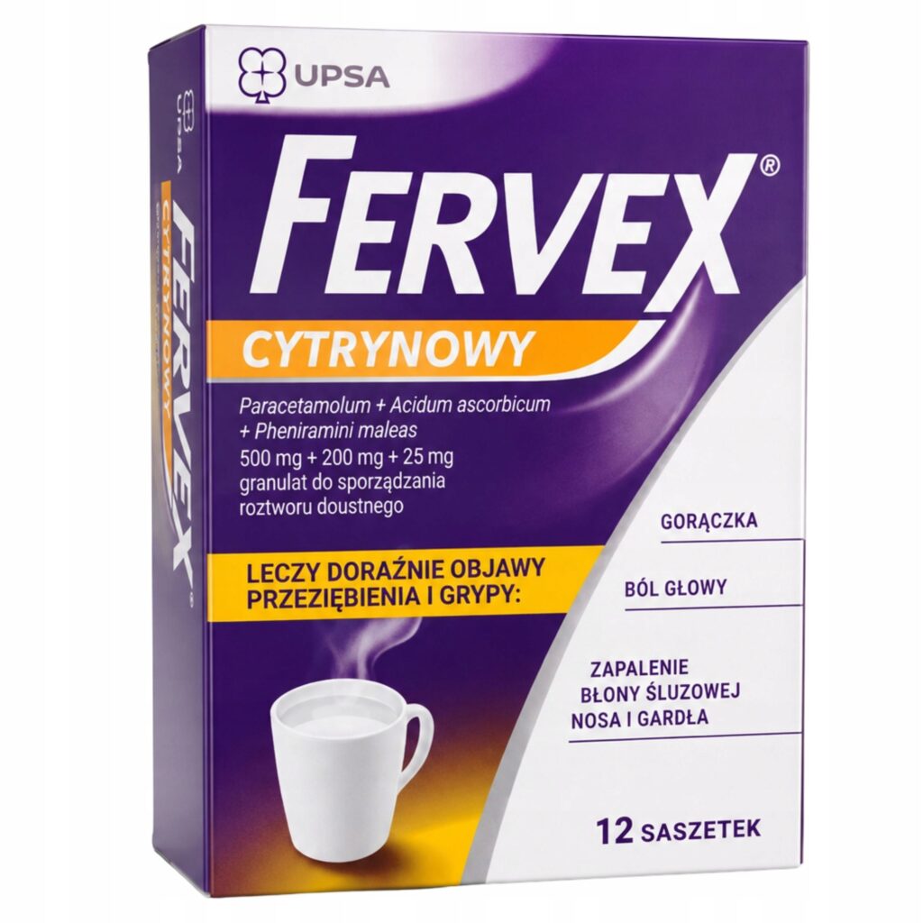 Fervex – Powerful Multi-Symptom Cold & Flu Relief with Paracetamol, Vitamin C & Pheniramine – 12 Sachets