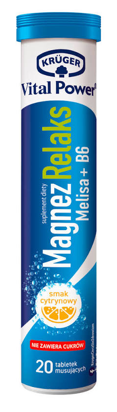 Krüger Vital Power Magnesium Relax Melissa + B6 – Refreshing Relaxation Support – 20 Effervescent Tablets