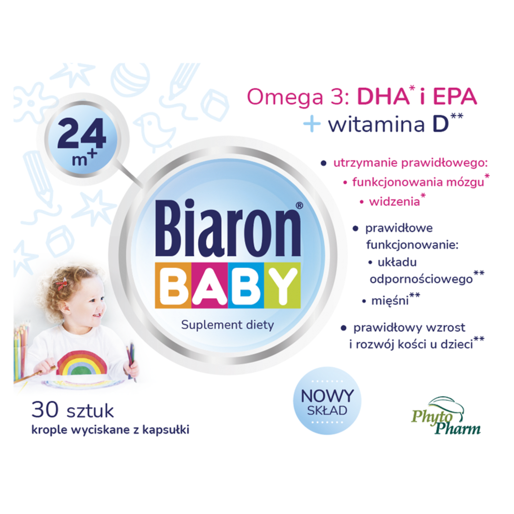 Biaron Baby Omega-3 DHA and EPA + Vitamin D – Essential Baby Support – 30 Capsules
