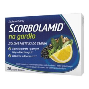 Scorbolamid na Gardło – Ziołowe Pastylki do Ssania – 16 Pastylek