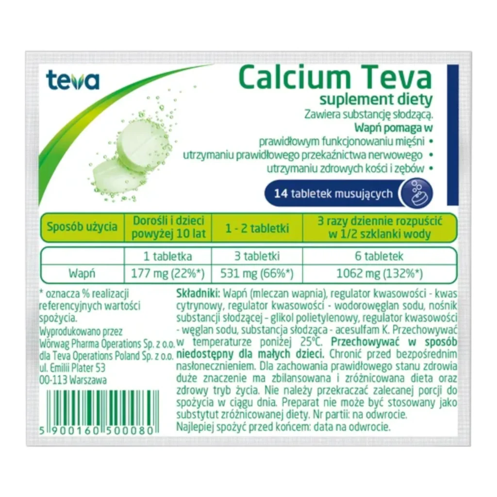 Calcium Teva – Powerful Calcium Support for Bones, Teeth & Muscles – 14 Effervescent Tablets