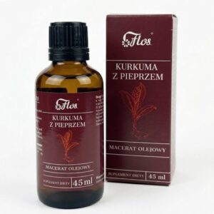 Kurkuma z Pieprzem Macerat Olejowy – Olej Lniany, Kurkuma i Pieprz – 45 mL