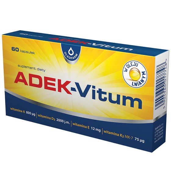 ADEK-Vitum Oleofarm – Complete A, D3, E & K2 Vitamin Complex in Flaxseed Oil – 60 Capsules