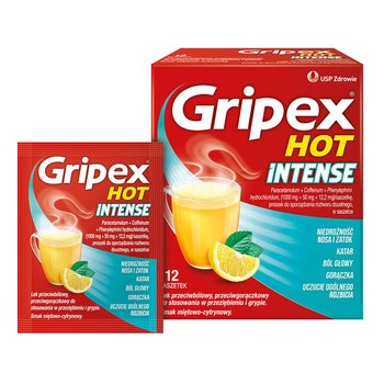 Gripex Hot Intense – Maximum Strength Cold & Flu Relief Sachets – 12 Sachets