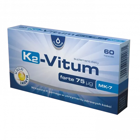 Oleofarm K2-Vitum Forte MK-7 – Vitamin K2 75 µg with Flaxseed Oil for Healthy Bones – 60 Capsules