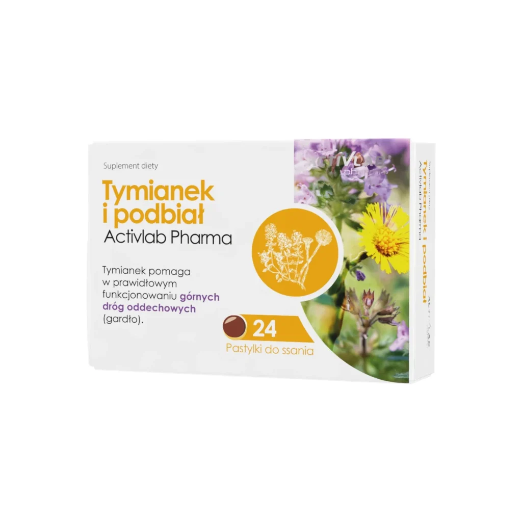 Tymianek i podbial lozenges – Thyme & Coltsfoot Herbal Throat Support with 20 Herbs – 24 Lozenges